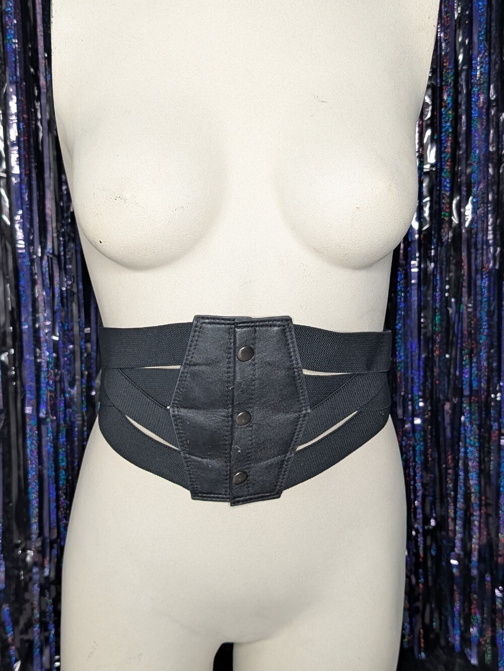 BEBE Elastic Coffin Waist Belt with Front Snap Closure